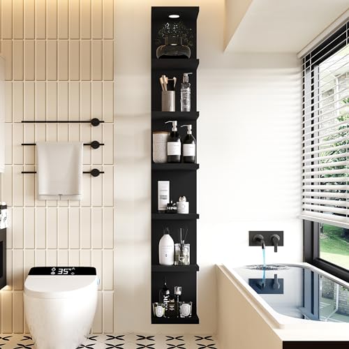 LitaEther Versatile 7 Tier Wall Shelf Unit,Black Lack Wall Shelf,Display Floating Shelf with LED Remote Control Light - color: Black, size: 7 Tier