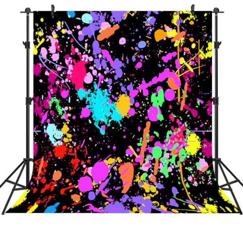 10x10Ft Neno Glow in The Dark Birthday Backdrops Colorful Graffiti Splash Paint Party Background Slime Happy Birthday Black Light Sleppover Party Decorations Birthday Banner, CEM123-10X10 - size: 10X10Ft