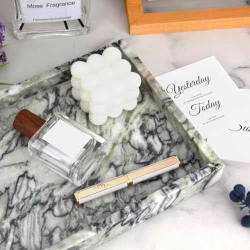 Marble Bathroom Vanity Tray, Natural Luxury Vanity Home Kitchen Bathroom Table Tray, Stone Decorative Countertop Dresser Trays for Key Coffee Perfume Jewelry Makeup (Green Emerald, 12"x 8" x1.2") - color: Green Emerald, size: 12" x 8" x 1.2"