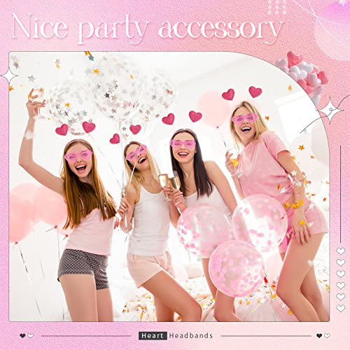 MTLEE 24 Pcs Valentines Heart Head Boppers Headbands and Heart Shape Sunglasses Valentines Party Supplies Wedding Photo Prop - color: Hollow Rose Red