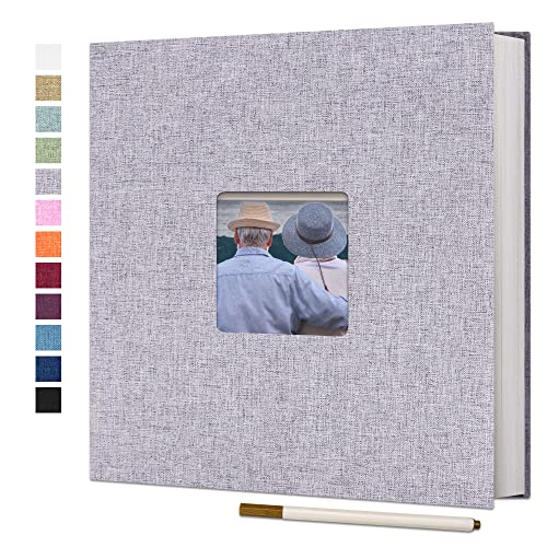 Vienrose Large Photo Album Self Adhesive for 4x6 8x10 Pictures Linen Scrapbook Album DIY 60 Blank Pages with A Metallic Pen Grey - color: Grey, size: 11"x10.6" 60Pages