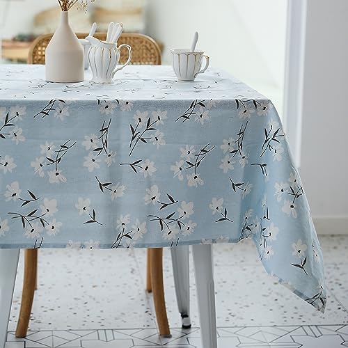 Pastoral Rectangle Tablecloth - 52 x 70 Inch - Linen Fabric Table Cloth - Washable Table Cover with Dust-Proof Wrinkle Resistant for Restaurant, Picnic, Indoor and Outdoor Dining, Floral (Light Blue) - color: B - Floral (Light Blue), size: 70" x 52" (Rect