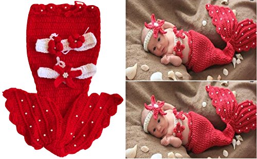 Matissa Newborn Baby Girl/Boy Crochet Knit Costume Photography Prop Hats Outfits - color: Red