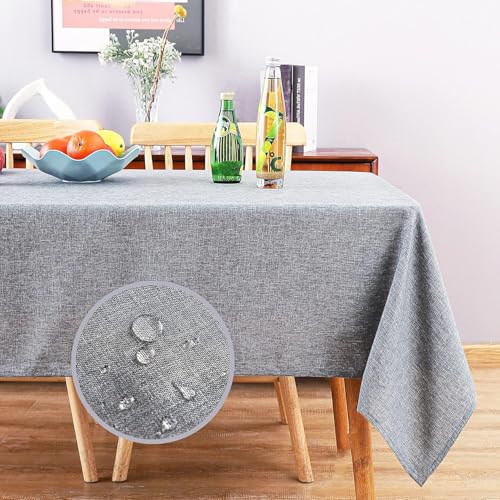 MikiUp Faux Linen Tablecloth - Slubby Textured Weaves Table Cloth for Square Tables, Wrinkle Free Washable Fabric Table Cover for Dining, Farmhouse Outside, Gray 60 x 60 Inch - color: L-gray, size: 60" x 60" (Square)