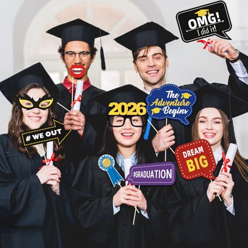 36pcs Graduation Photo Booth Props, Grad Photo Props, Graduation Decorations Class of 2026, 2026 Photo Booth Props Set for Graduation Party Favors Supplies Decorations, 2026 Grad Party Pose Signs