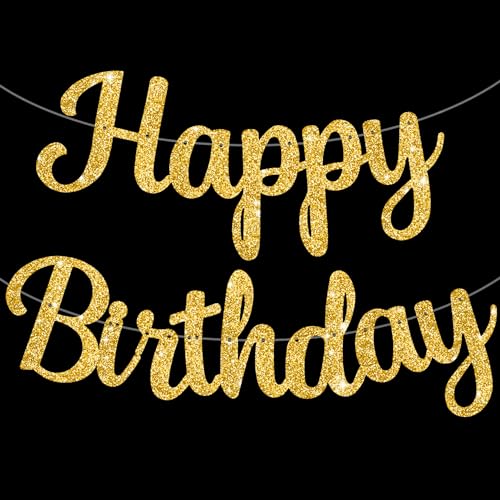 BEISHIDA Happy Birthday Banner - NO DIY,Gold 10Feet Pre-Strung-Glitter Birthday Sign Garland Backdrop Decorations for Women men Party - color: gold