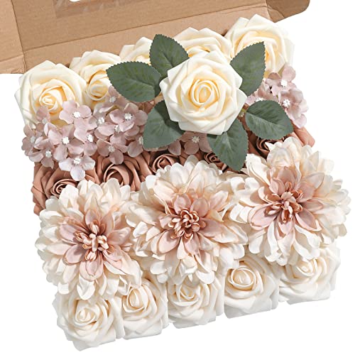 rongflower Artificial Flowers Combo Box Set Gradient Color Flower Leaf with Stems for DIY Wedding Bouquets Centerpieces Baby Shower Party Home Decor (Garden Dusty Coffee Rose) - color: Garden Dusty Coffee Rose