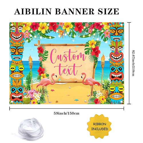 AIBIIN Summer Hawaiian Custom Backdrop Hawaiian Aloha Personalized Party Decoration Luau Beach Banner Tropical Flamingo Pool Beach Party Decoration for Tiki Themed Photo Props Supplies 7x5ft - color: Aloha Custom, size: 7x5ft