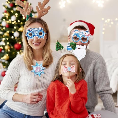 30PCS Snowflake Photo Booth Props - Snowflake Games for Party Supplies, Winter Photo Booth Props, Holiday and Winter Wonderland for Christmas Party Decoration