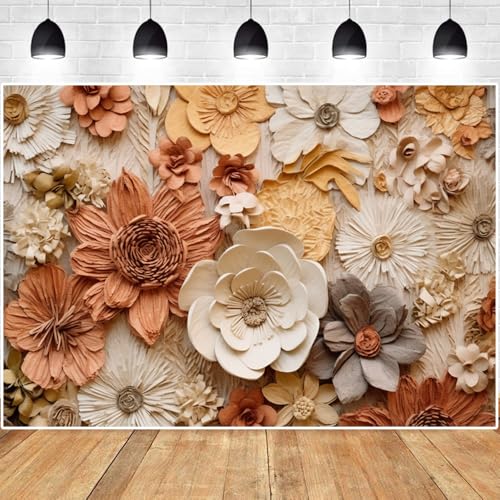 Earthy Colors and Brown Paper Flowers Backdrop Boho Wall Texture Photography Background for Portrait Home Decoration Banner (7x5ft) - size: 7x5ft