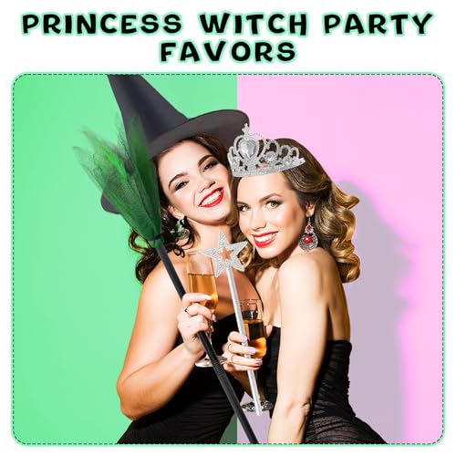 24 Pcs Witch Hats Glitter Star Wands Princess Crowns Set Black Wizard Hats Sparkling Princess Accessories - color: Green