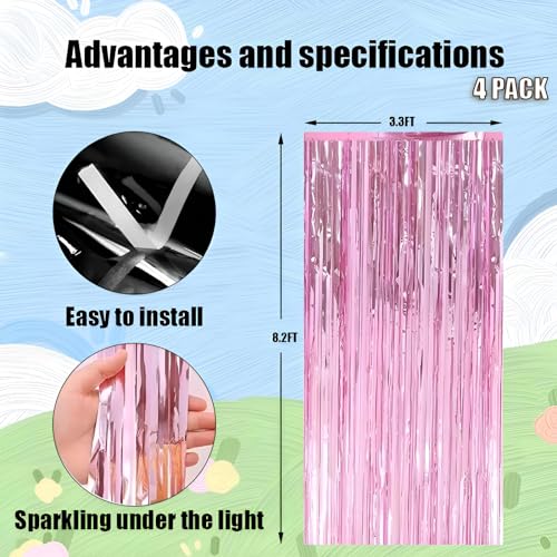 Valentines Day 4 Pack 3.3 * 8.3 ft Foil Curtain Metallic Tinsel Fringe Curtains Photo Booth Props Backdrop for Birthday Wedding Engagement Baby Shower Christmas Holiday Celebration Partyl,Pink - color: Pink, size: 4 Pack