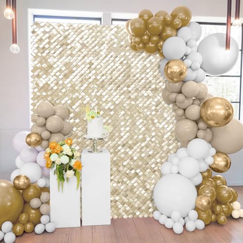 Light Gold Shimmer Wall Backdrop - 24 Panels Sequin Disco Backdrop for Birthday, Wedding, Engagement & Mermaid Wall Decoration - color: Light Gold, size: 6ftx4ft