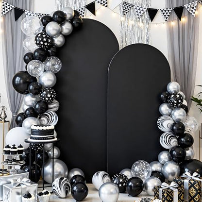Set of 2 Arch Backdrop Covers Black(7.2Ft, 6Ft), 2-Sided Spandex Fitted Round Top Chiara Arch Backdrop Stand Covers for Baby Shower Wedding Birthday Party Supplies (Only Cover) - color: Black, size: 7.2FT/6FT