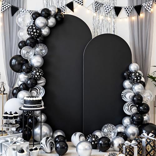 Set of 2 Arch Backdrop Covers Black(7.2Ft, 6Ft), 2-Sided Spandex Fitted Round Top Chiara Arch Backdrop Stand Covers for Baby Shower Wedding Birthday Party Supplies (Only Cover) - color: Black, size: 7.2FT/6FT