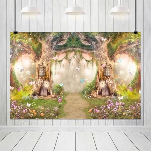 7x5ft Fairy Forest Backdrop Enchanted Fairytale Backdrop Spring Nature Wonderland Photography Background for Girl's Birthday Baby Shower Party Photoshoot Studio Props - color: Enchanted Fairytale Jungle Forest, size: 7x5ft