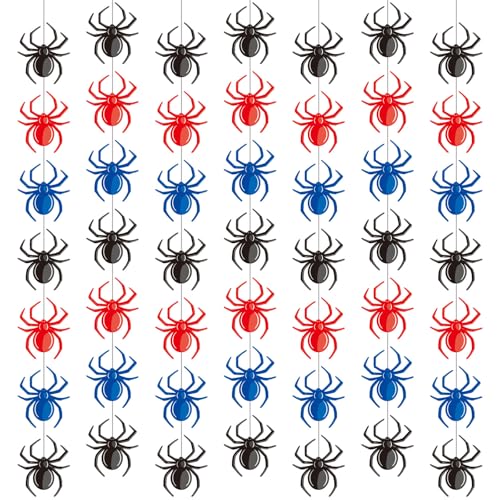 Xinnun Spider Party Decorations Hanging Banners Garland Red Blue Black Spider Banner Cutouts Ribbon Streamers for Birthday Baby Shower Party Decorations Supplies - style: Hero