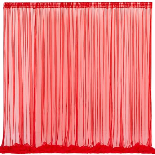 10x10 Red Tulle Backdrop Curtains for Parties, Sheer Backdrop Curtain Wedding Photo Background Drapes for Baby Shower Photography Birthday Party - color: Red, size: 10x10ft