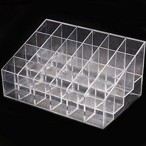 Transparent Cosmetic Makeup Organizer Clear 24 Lattices Lipsticks Cosmetic Lotion Makeup Organizer Storage Display Holder Stand - size: 5.75x3.75x1.75 Inch (Pack of 1)