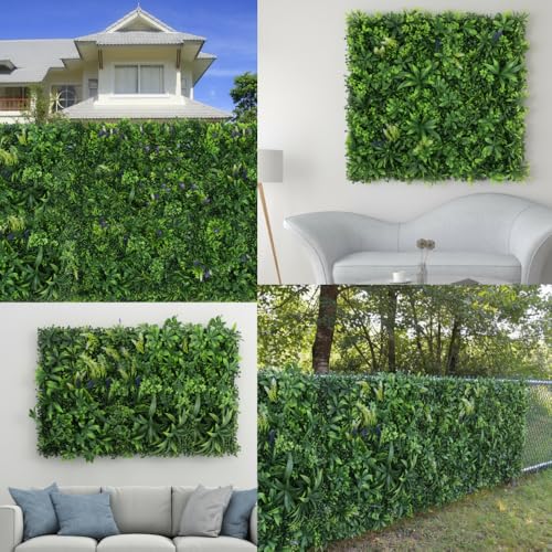 Artificial Grass Wall Panels, 12pcs 20"x20" Greenery Backdrop Mats for Privacy Screening Fence, Outdoor Plant Leaves Garden Decor, Indoor Green Wall