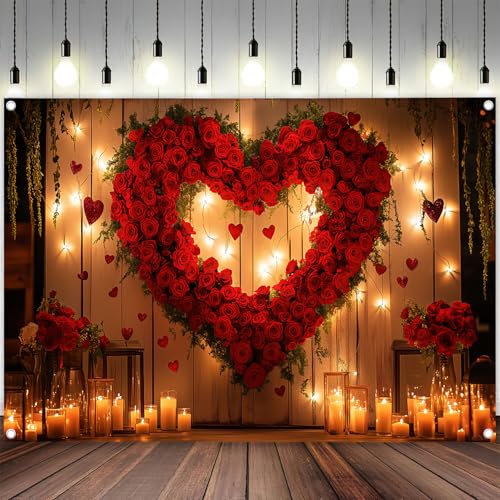 8X6ft Engagement Party Backdrop Red Love Heart Photography Background, Romantic Wedding Bridal Party Background Decor Proposal Confession Backdrop Banner Portrait Photo Studio Booth Props - color: Red-1, size: 8x6ft