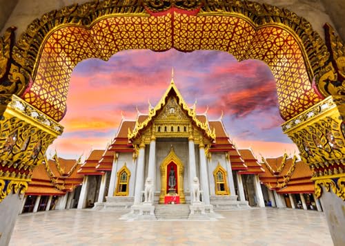 12x10ft Fabric Thailand Marble Temple Backdrop for Photography Bangkok Indian Style Marble Temple Thailand Landmark Architecture Background Asian Temple Buddhist Backdrop Photo Studio Props - size: 12x10FT