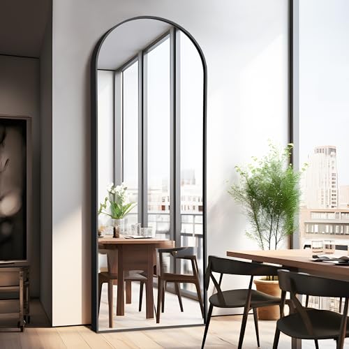 NeuType Arched Full Length Mirror, Large Full Body Mirror with Aluminium Metal Frame, Shatter Protection, Wall-Mounted Mirrors for Living Room or Dressing Room- Black（Arched） 65”x 22” - color: Black (Arched), size: 65"L x 22"W