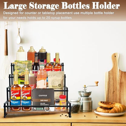 Klxuyuo 4-Tier Coffee Syrup Rack for 20 Bottles (750ml)–Sturdy Coffee Syrup Organizer Holder for Kitchen, Café, Office - size: Large 4 tier