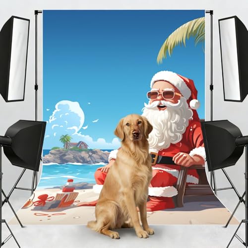 Santa Claus at Beach Backdrop Background for Photography 5x7ft Photobooth Professional Photo Backdrop Curtains Video Photography Studio Photo Backgrounds Banner Booth Background Screen Parties - color: Santa Claus At Beach