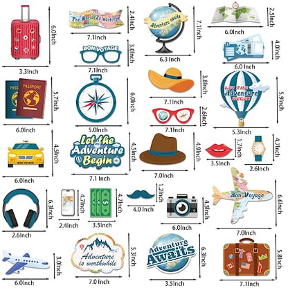 Biswiter Adventure Awaits Party Decorations Photo Booth Props, 26 Pcs Let The Adventure Begin Decorations Photo Props, Bon Voyage Around The World Decorations Photo Props for Travel Decorations