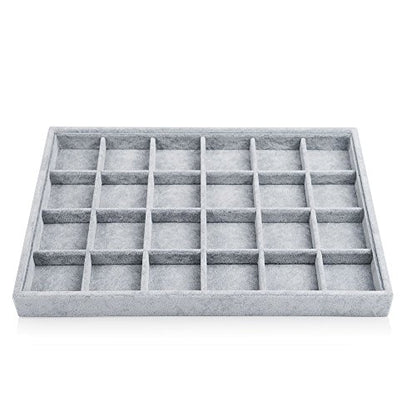 Oirlv 24 Grid Ice Velvet Jewelry Drawer Organizer Tray Stackable Jewelry Trays Removable Dividers for Rings Earring Storage Display - size: 24 Grid Tray