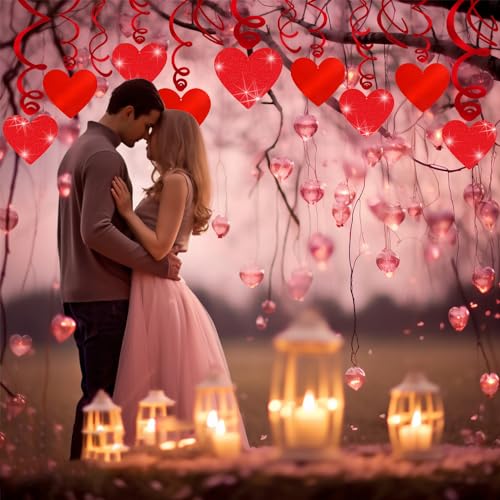 30 Pcs Valentines Day Decorations Hanging Swirls,Red Glitter Heart Hanging Decorations Love Heart Swirls for Valentine's Day Party Decorations Supplies Romantic Wedding Photo Prop Glitter Ornaments