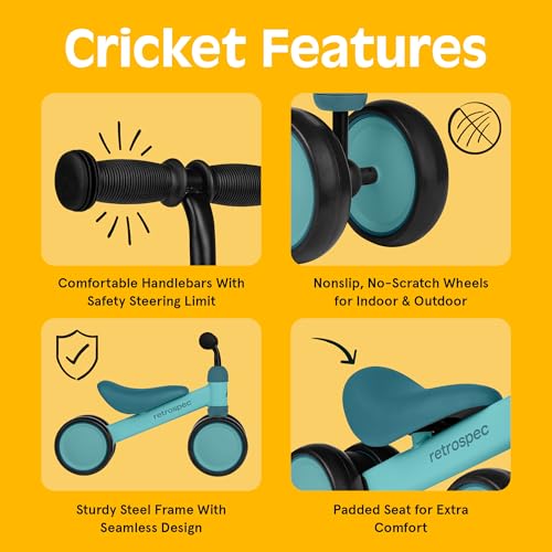 Retrospec Cricket Baby Balance Bike, 4-Wheel Ride-On Toy for Ages 12-24 Months – First Bike & Toddler Bike for 1 Year Old Boys & Girls, First Birthday Gift - color: Blue Ridge