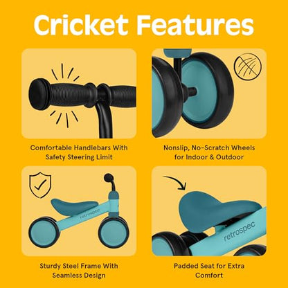 Retrospec Cricket Baby Balance Bike, 4-Wheel Ride-On Toy for Ages 12-24 Months – First Bike & Toddler Bike for 1 Year Old Boys & Girls, First Birthday Gift - color: Blue Ridge
