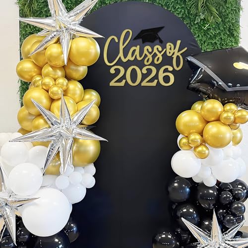 Class of 2026 Sign for Backdrop - Felt Class of 2026 Congrats Grad Decal Sign for Graduation Balloon Arch Backdrop Grad Party Decorations Photo Props (Glitter Gold) - color: Glitter Gold