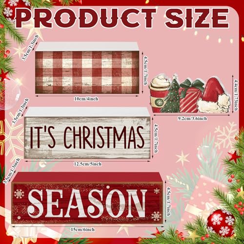 Lineshading 4 Pcs Christmas Table Decoration Wooden Hot Cocoa Santa Hat Decorations Christmas Tiered Tray Decor Winter Centerpiece Decorative Santa Hat Hot Cocoa Gift Box Tree Block Signs for Home - style: Christmas