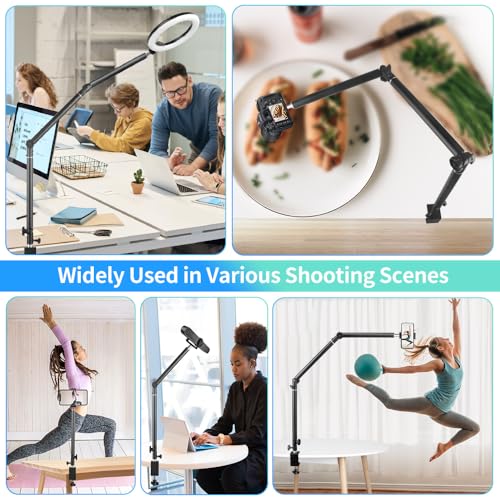 Heavy Duty Overhead Camera Desk Mount Stand 14.5"-41" with 1/4" Screw, 3-Section 360°Rotatable Detachable Articulating Boom Arm with Enlarged Handle C Clamp, Tabletop Light Stand for Streaming Vlog - color: DTMS05