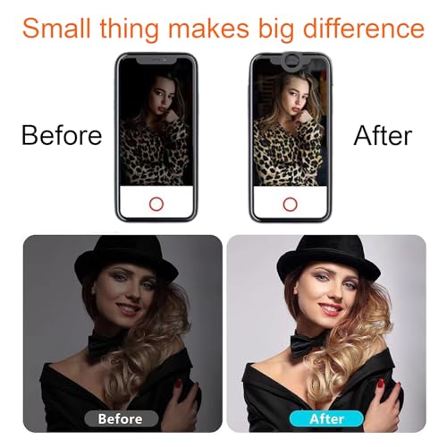 Selfie Light, Rechargeable Phone Light Clip for iPhone, 3 Modes 10-Level Brightness, Portable Light for iPhone, iPad, Laptop, TikTok, Live Stream, Vlog (black-80)