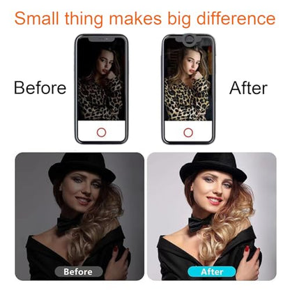 Selfie Light, Rechargeable Phone Light Clip for iPhone, 3 Modes 10-Level Brightness, Portable Light for iPhone, iPad, Laptop, TikTok, Live Stream, Vlog (black-80)