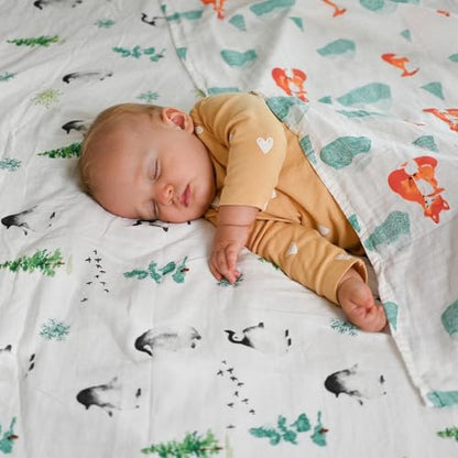 POMISO Muslin Swaddle Blankets for Boys & Girls, Newborn Receiving Blankets, Soft Breathable Baby Swaddles, Large 47x47 Inches, Fox & Penguin - color: Fox and Penguin