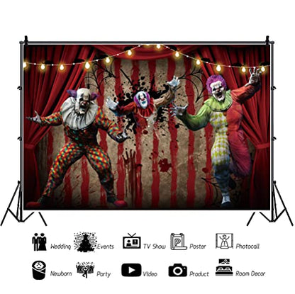 AOFOTO 9x7ft Scary Clown Decorations Backdrop Horror Circus Theme Halloween Photography Backdrop Giant Evil Clown Creepy Bloody Zombie Background Carnival Hallowmas Party Banner Photo Studio Props - size: 9x7ft
