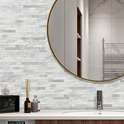 STICKGOO 20 Sheets Peel and Stick Backsplash Tile, Stick on Backsplash for Kitchen and Bathroom, Volakas White Look PVC Mixed Metal Silver Self Adhesive Wall Tiles - color: Volakas White + Metal Silver