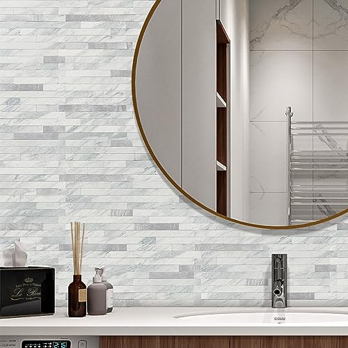 STICKGOO 20 Sheets Peel and Stick Backsplash Tile, Stick on Backsplash for Kitchen and Bathroom, Volakas White Look PVC Mixed Metal Silver Self Adhesive Wall Tiles - color: Volakas White + Metal Silver