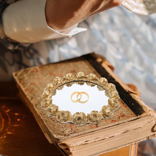 FOMIYES Decorative Rose Gold Mirror Vanity Tray Jewelry Organizer Round Makeup Display Plate for Bathroom Countertop Dressing Table
