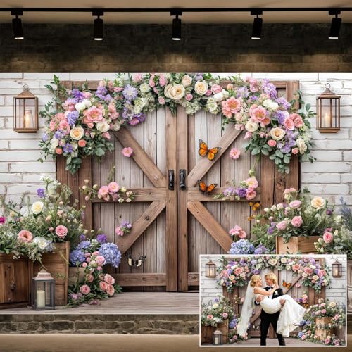 6X4ft Floral Wedding Photography Backdrop Vintage Wood Arch with White Pink Roses Bridal Newborn Birthday Party Decor Props for Studio Photo Shoots Anniversaries - color: Multi8, size: 6X4ft