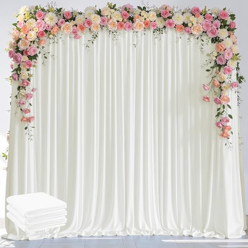 Wokceer Ivory Backdrop Curtain for Wedding Parties 3 Pack 10x8FT Wedding Curtains Photo Backdrop Drapes Polyester for Photoshoot Baby Shower Birthday Party Curtains Background 6 Panels 5x8FT - color: Ivory, size: (3 Pack)10FTx8FT