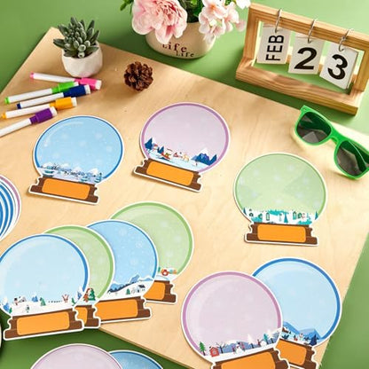 60pcs Winter Theme DIY Cutouts Snow Globe Bulletin Board Decoration Set Christmas Snow Globe Paper Cut-Outs Decor for Winter Holiday DIY Photo Craft Xmas Party School Classroom Wall Door Supplies - style: Snow Globe