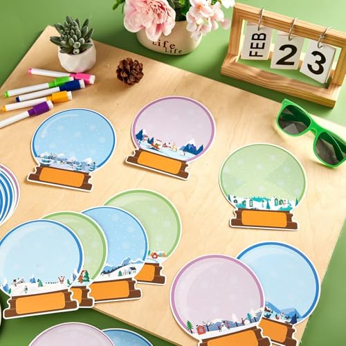 60pcs Winter Theme DIY Cutouts Snow Globe Bulletin Board Decoration Set Christmas Snow Globe Paper Cut-Outs Decor for Winter Holiday DIY Photo Craft Xmas Party School Classroom Wall Door Supplies - style: Snow Globe