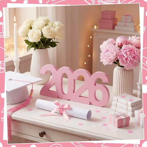 AceOrbit Graduation Decorations 2026 Table Sign Centerpieces 13" x 5.5" Wooden Class of 2026 Block Graduation Photo Booth Props for High School Seniors Night Decor College Party Supplies(Pink) - color: Pink