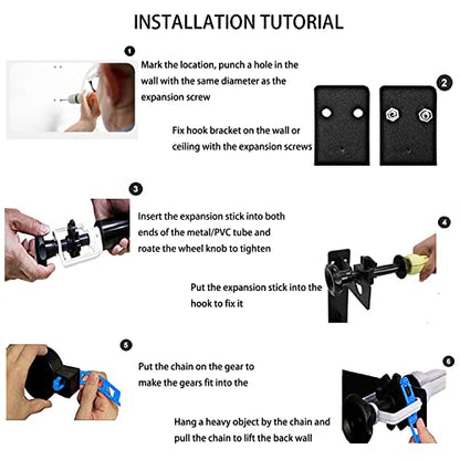 ZLY 3 Roller Wall Mounting Manual Background Support System, Including 3 Tri-fold Hooks, 6 Expand Bars, 3 Chains, Ceiling Background Holder Attached into Table Lamp